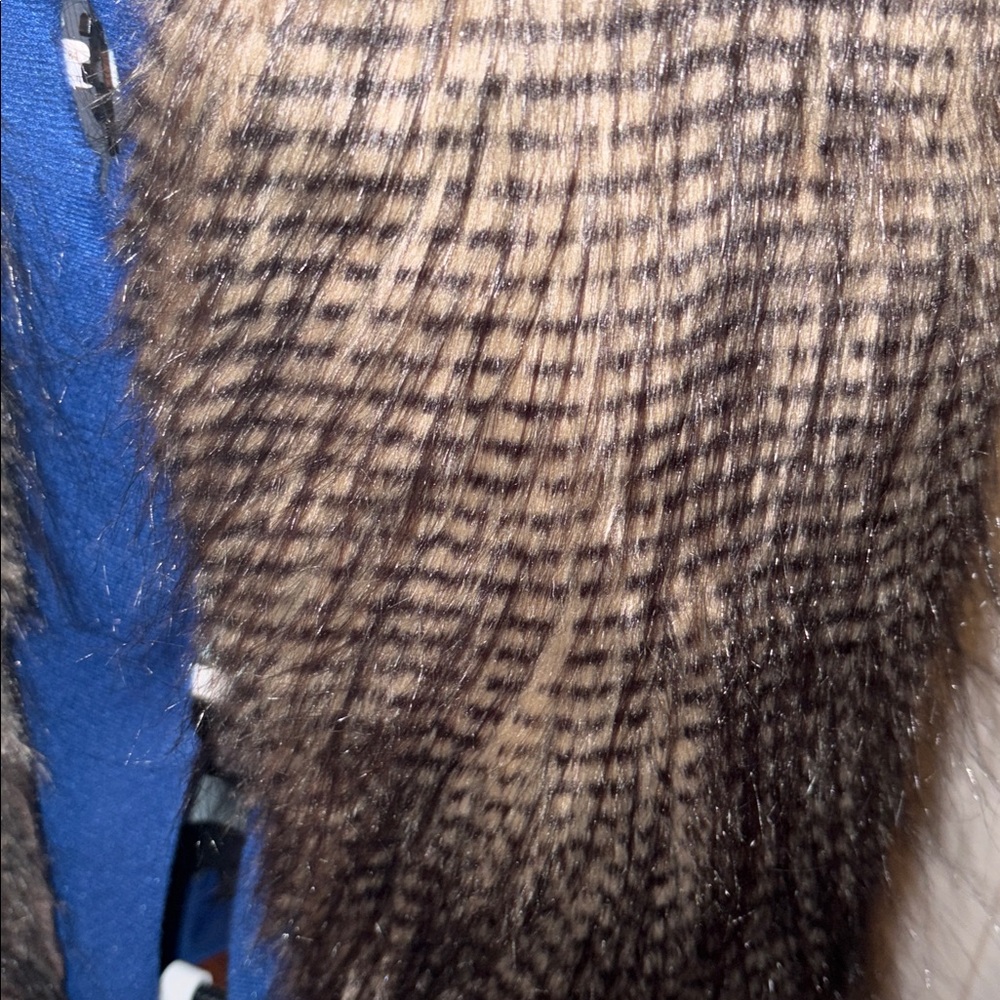 Love Change Italy Faux Fur Open Vest Cable Knit Back Beige Women's Medium Animal